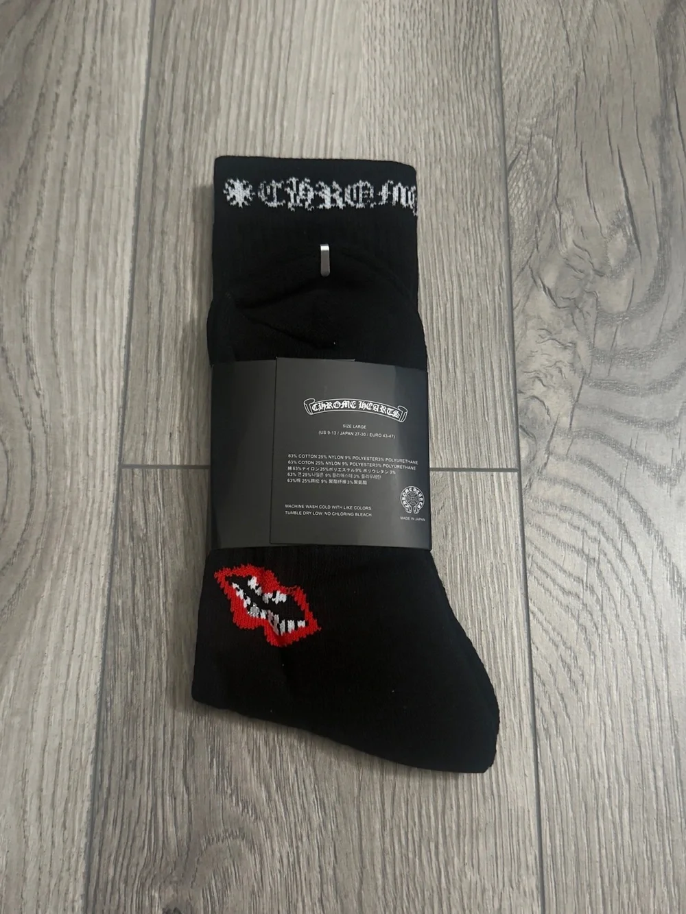 Chrome Hearts Black Socks with Red and White Lip Motif brand new